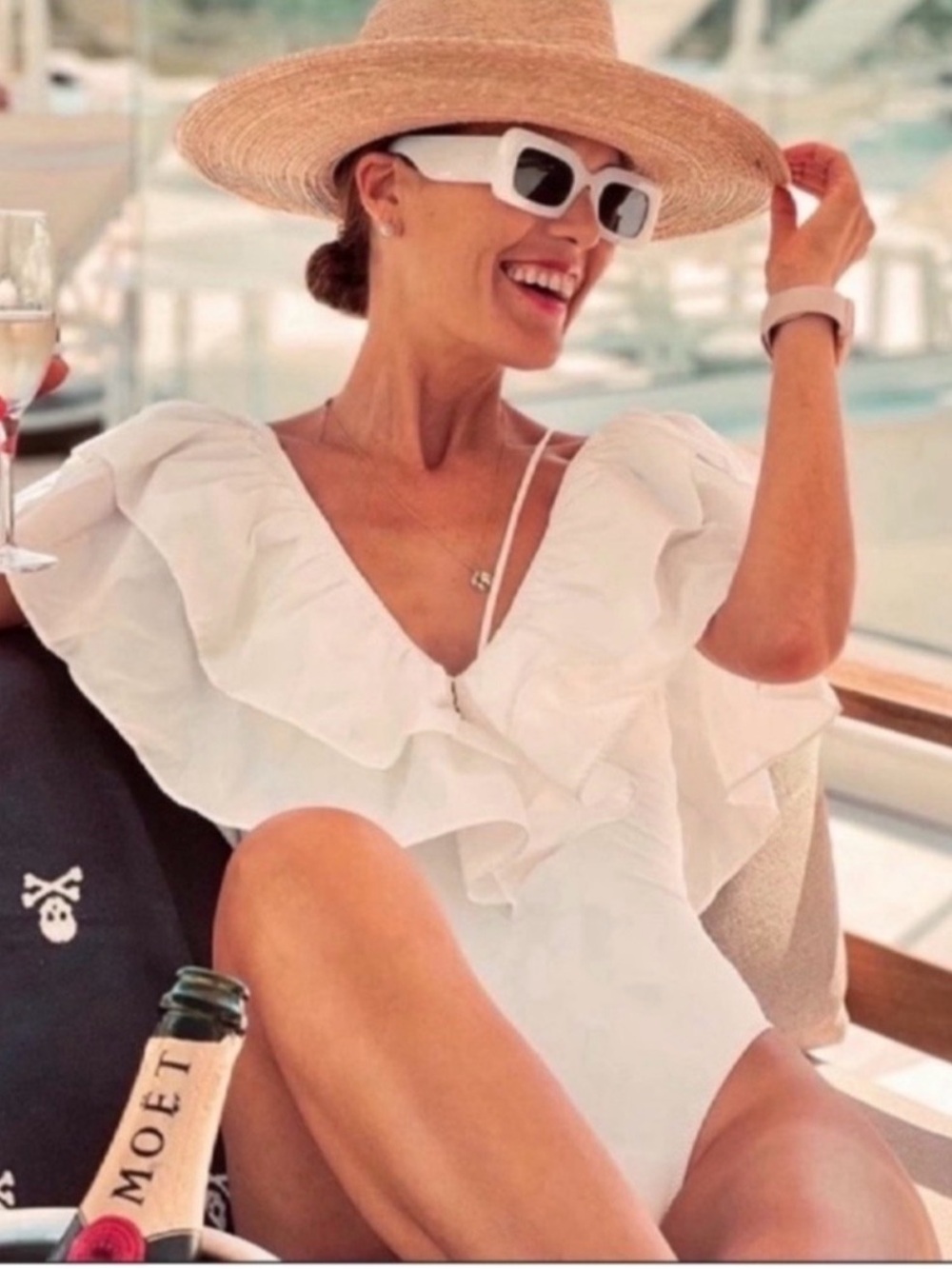 Zara Vintage Retro White Double Ruffle One Piece swim or / Body Suit s M - Picture 4 of 6